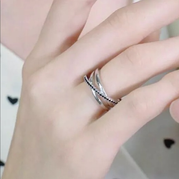 925 Silver Jewelry Black Sapphire Wedding Ring - Picture 2 of 4